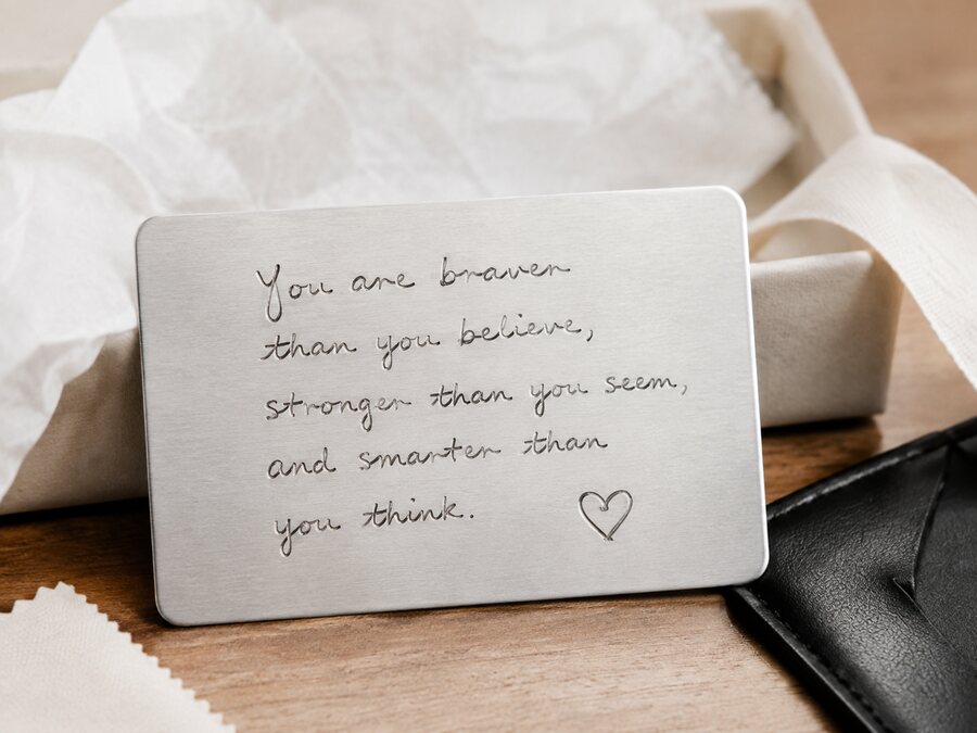 Finished engraved keepsake made from handwriting